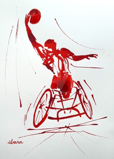 Dessin intitulée "Handisport N°4" par Henri Ibara, Œuvre d'art originale, Encre