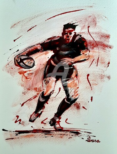 Disegno intitolato "Rugby N°64" da Henri Ibara, Opera d'arte originale, Inchiostro