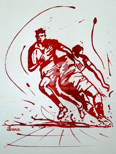 Desenho intitulada "Rugby N°65" por Henri Ibara, Obras de arte originais, Tinta