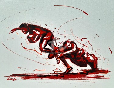 Tekening getiteld "Rugby N°66" door Henri Ibara, Origineel Kunstwerk, Inkt