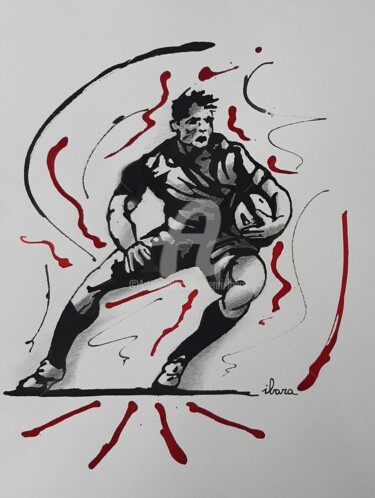 Tekening getiteld "Rugby N°67" door Henri Ibara, Origineel Kunstwerk, Inkt