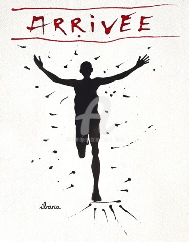Drawing titled "Arrivée marathon de…" by Henri Ibara, Original Artwork, Ink