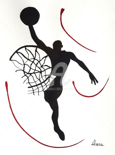 Tekening getiteld "Basket N°19" door Henri Ibara, Origineel Kunstwerk, Inkt