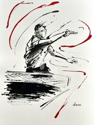 Drawing titled "Ping-pong N°12" by Henri Ibara, Original Artwork, Ink