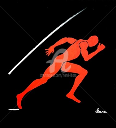 "Départ 100m" başlıklı Resim Henri Ibara tarafından, Orijinal sanat, Guaş boya
