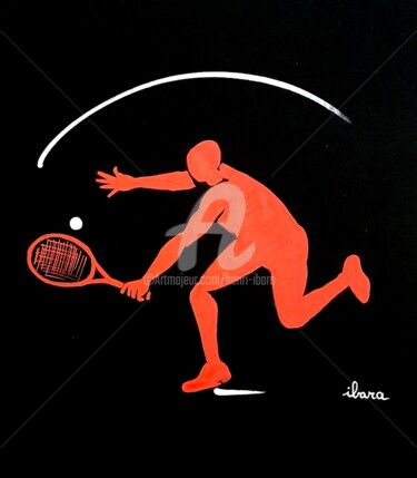 Σχέδιο με τίτλο "Tennis N°28" από Henri Ibara, Αυθεντικά έργα τέχνης, Γκουάς