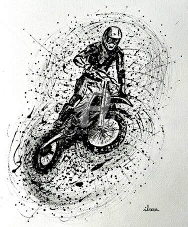 Drawing titled "Motocross" by Henri Ibara, Original Artwork, Ink