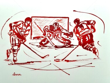 Dibujo titulada "Hockey sur glace N°5" por Henri Ibara, Obra de arte original, Tinta