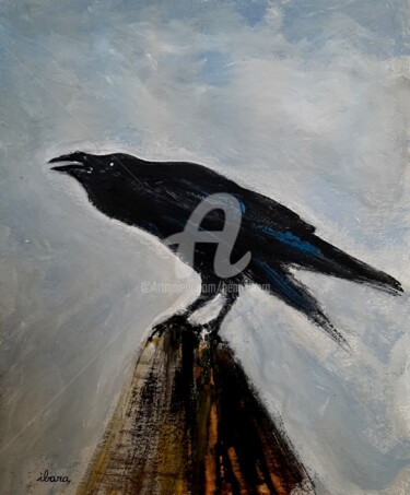 Dessin intitulée "Le cri du corbeau" par Henri Ibara, Œuvre d'art originale, Gouache