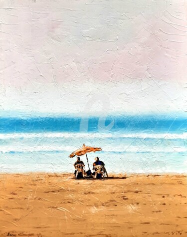 Painting titled "Plage N°5" by Henri Ibara, Original Artwork, Acrylic Mounted on Wood Stretcher frame