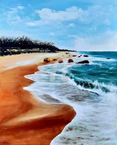 Painting titled "Plage N°8" by Henri Ibara, Original Artwork, Acrylic Mounted on Wood Stretcher frame