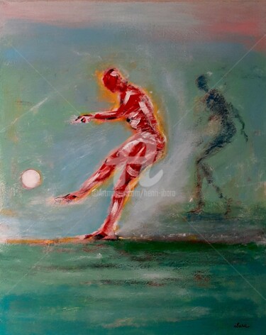 Painting titled "Football N°100" by Henri Ibara, Original Artwork, Acrylic Mounted on Wood Stretcher frame