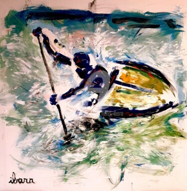 Painting titled "Canoë kayak" by Henri Ibara, Original Artwork, Acrylic Mounted on Wood Stretcher frame