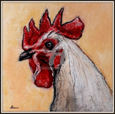 Painting titled "Tête de coq" by Henri Ibara, Original Artwork, Acrylic Mounted on Wood Stretcher frame