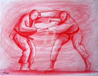 Картина под названием "judo-n-3-dessin-cal…" - Henri Ibara, Подлинное произведение искусства, Акрил