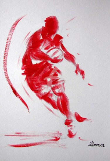 Drawing titled "Rugby B" by Henri Ibara, Original Artwork, Gouache