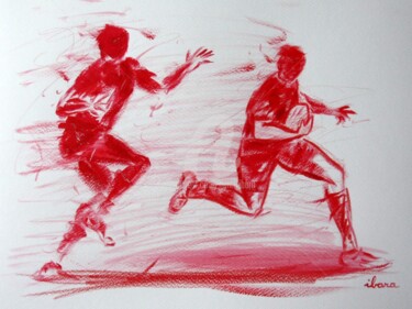 「Rugby N°2」というタイトルの描画 Henri Ibaraによって, オリジナルのアートワーク, グワッシュ水彩画