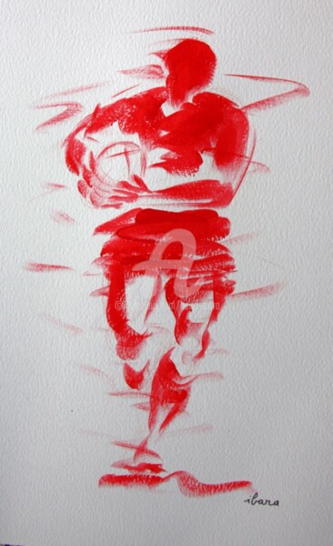 Tekening getiteld "Rugby N°4" door Henri Ibara, Origineel Kunstwerk, Gouache