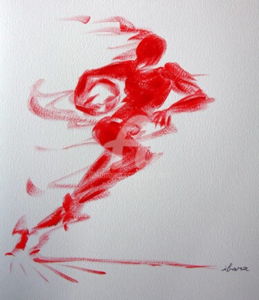 「Rugby N°5」というタイトルの描画 Henri Ibaraによって, オリジナルのアートワーク, グワッシュ水彩画