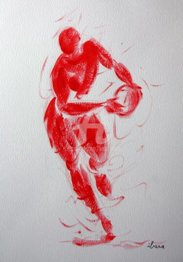 Tekening getiteld "Rugby N°6" door Henri Ibara, Origineel Kunstwerk, Gouache