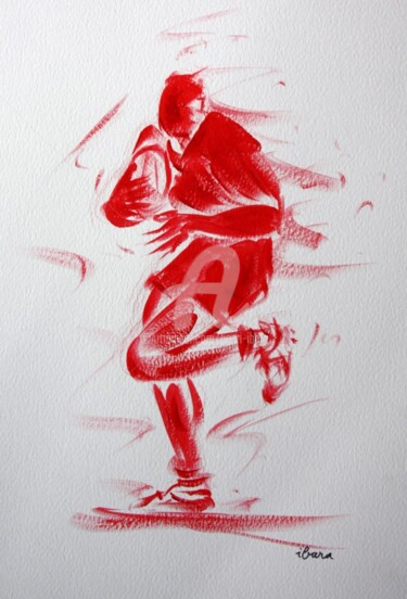 「Rugby N°7」というタイトルの描画 Henri Ibaraによって, オリジナルのアートワーク, グワッシュ水彩画