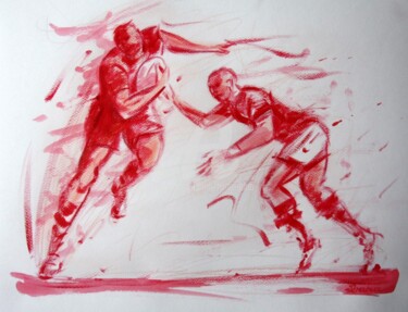 Zeichnungen mit dem Titel "Rugby N°9" von Henri Ibara, Original-Kunstwerk, Gouache
