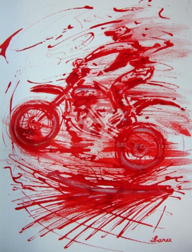 Peinture intitulée "moto-cross-n-1-dess…" par Henri Ibara, Œuvre d'art originale, Encre