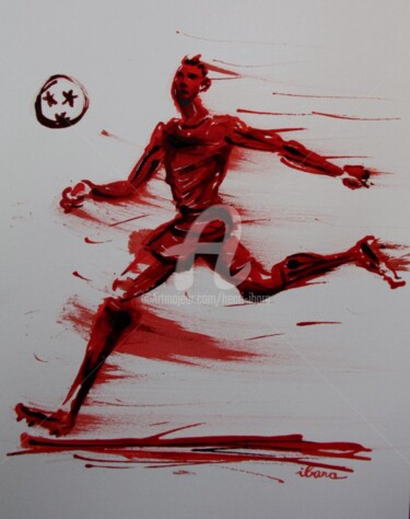 Ζωγραφική με τίτλο "football-n-46-dessi…" από Henri Ibara, Αυθεντικά έργα τέχνης, Μελάνι