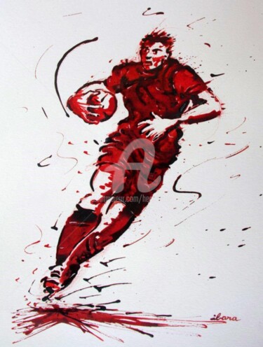 Zeichnungen mit dem Titel "Rugby N°21" von Henri Ibara, Original-Kunstwerk, Tinte
