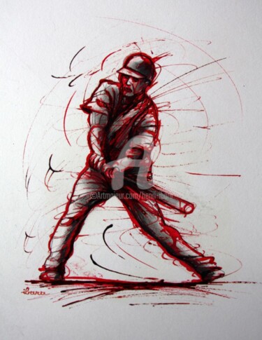 Disegno intitolato "baseball-dessin-d-i…" da Henri Ibara, Opera d'arte originale, Inchiostro