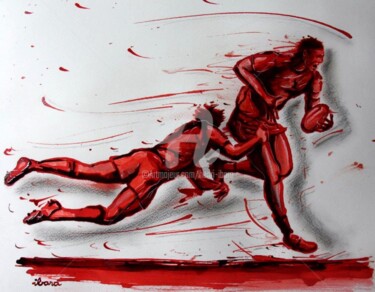 Tekening getiteld "Rugby N°27" door Henri Ibara, Origineel Kunstwerk, Inkt