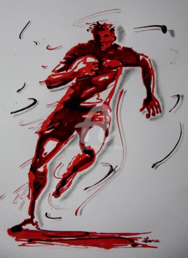 제목이 "Rugby N°28"인 그림 Henri Ibara로, 원작, 잉크