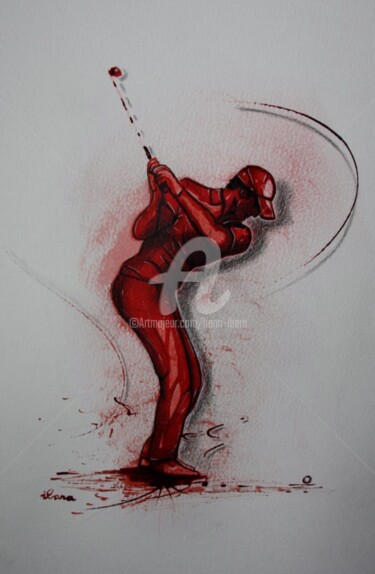「golf N°13」というタイトルの描画 Henri Ibaraによって, オリジナルのアートワーク, インク