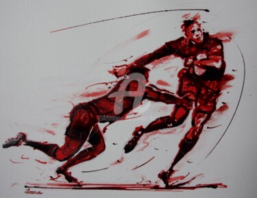 Disegno intitolato "Rugby N°30" da Henri Ibara, Opera d'arte originale, Inchiostro