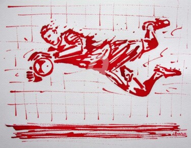 Dessin intitulée "football-arret-gard…" par Henri Ibara, Œuvre d'art originale, Encre