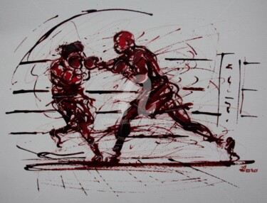 Desenho intitulada "Boxe" por Henri Ibara, Obras de arte originais, Tinta
