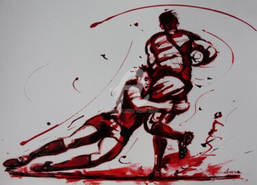 Dessin intitulée "Rugby N°39" par Henri Ibara, Œuvre d'art originale, Encre