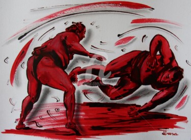 Disegno intitolato "lutteurs-de-sumo-n-…" da Henri Ibara, Opera d'arte originale, Inchiostro