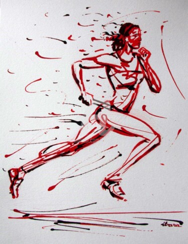 Drawing titled "relais-4x400m-femin…" by Henri Ibara, Original Artwork, Ink