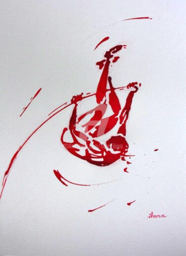 Dessin intitulée "saut-a-la-perche-fe…" par Henri Ibara, Œuvre d'art originale, Encre