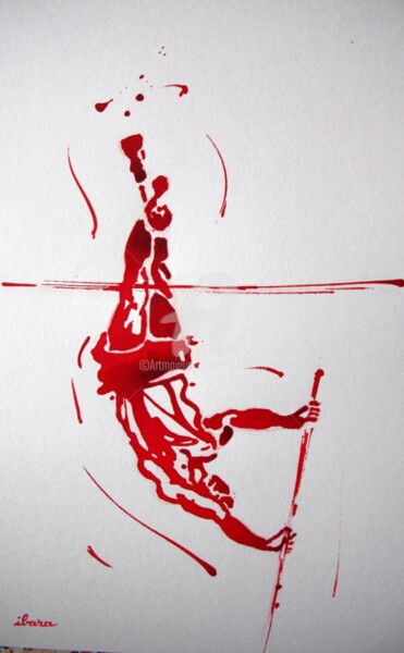 Dessin intitulée "saut-a-la-perche-ho…" par Henri Ibara, Œuvre d'art originale, Encre
