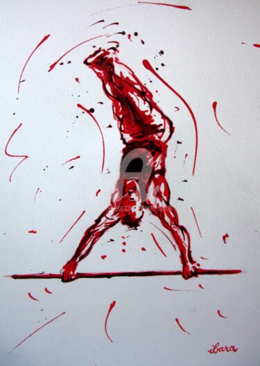 Dessin intitulée "gymnastique-barre-f…" par Henri Ibara, Œuvre d'art originale, Encre