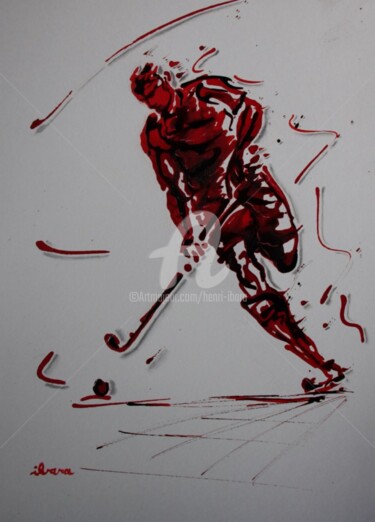 Zeichnungen mit dem Titel "hockey-sur-gazon-en…" von Henri Ibara, Original-Kunstwerk, Tinte