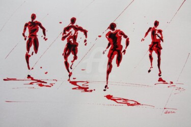Dessin intitulée "arrivee-100m-dessin…" par Henri Ibara, Œuvre d'art originale, Encre