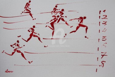 "arrivee-100m-n-2-de…" başlıklı Resim Henri Ibara tarafından, Orijinal sanat, Mürekkep