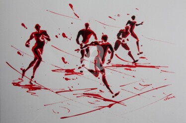 "arrivee-100m-n-5-de…" başlıklı Resim Henri Ibara tarafından, Orijinal sanat, Mürekkep