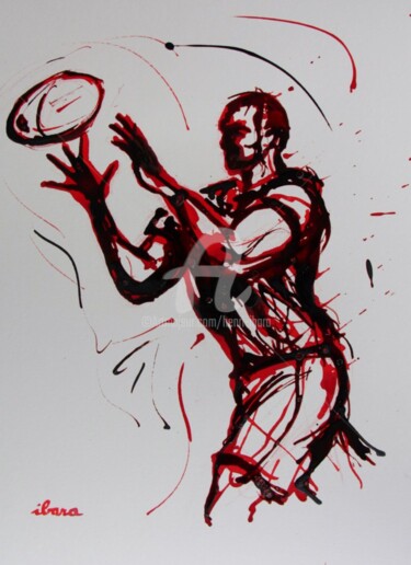 Dessin intitulée "Rugby N°44" par Henri Ibara, Œuvre d'art originale, Encre