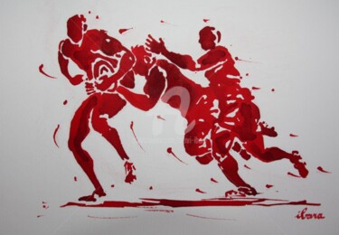 Dibujo titulada "Rugby N°45" por Henri Ibara, Obra de arte original, Tinta