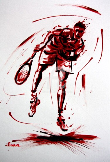「tennis-n-14-dessin-…」というタイトルの描画 Henri Ibaraによって, オリジナルのアートワーク, インク