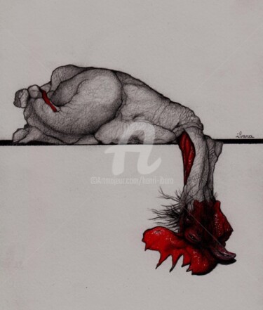 Desenho intitulada "Il est mort le poul…" por Henri Ibara, Obras de arte originais, Conté